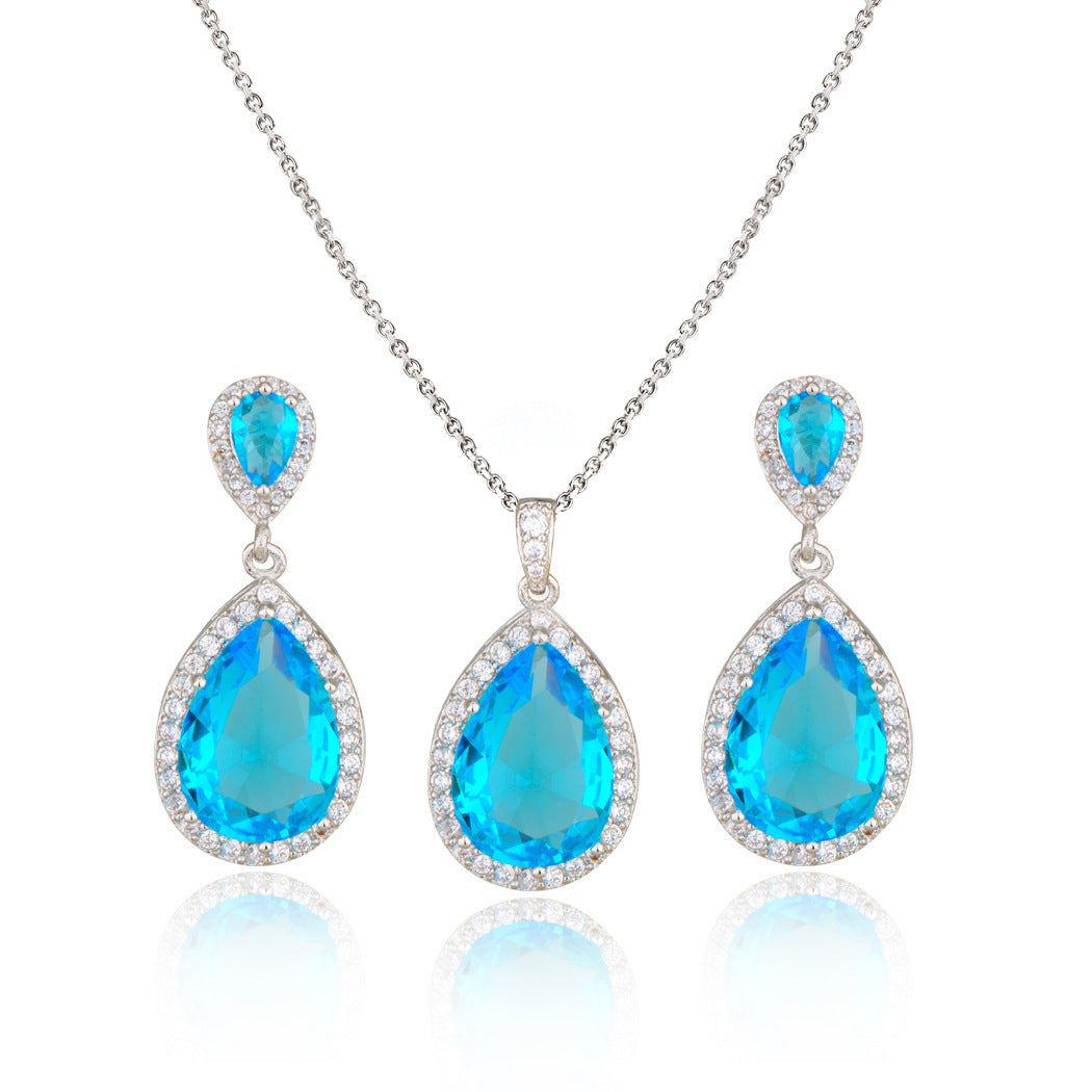 Mycitta 14k Bridal Bright Big Zircon Water Drops Necklace & Earring Jewelry Niche