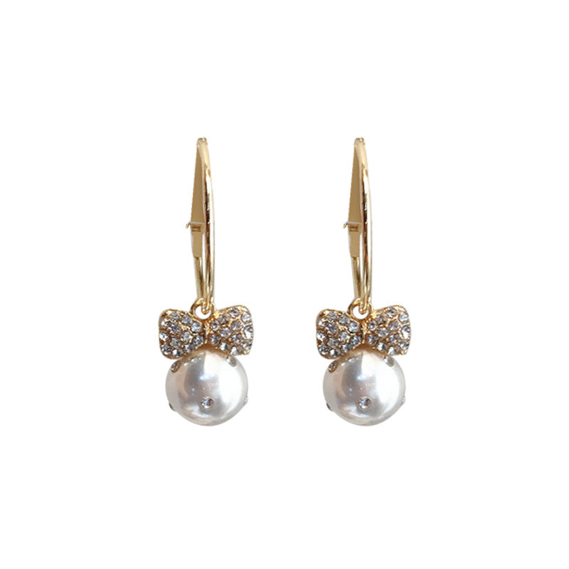 Pearl Gold-Plated Circle Hoop Crystal Earrings Studded