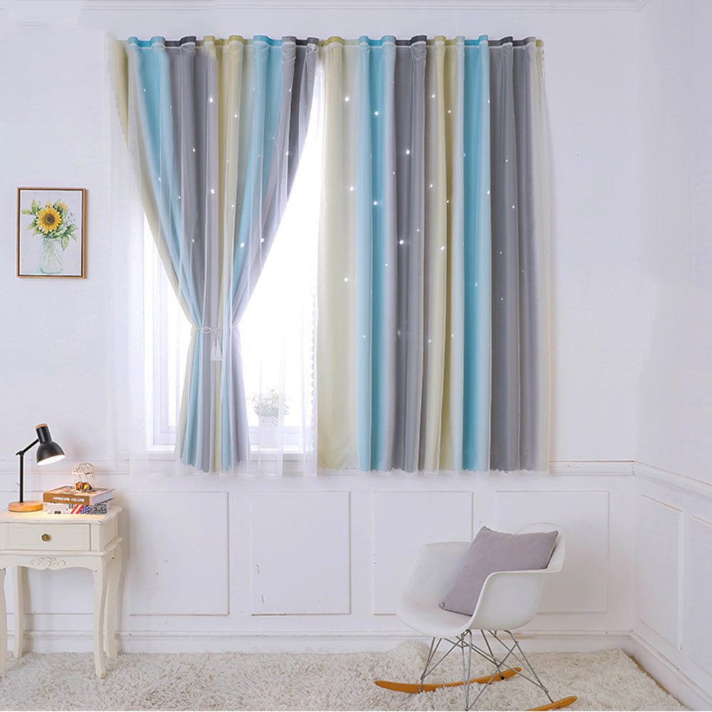 Gradient Color Double- Layer Window Black-Out Curtains