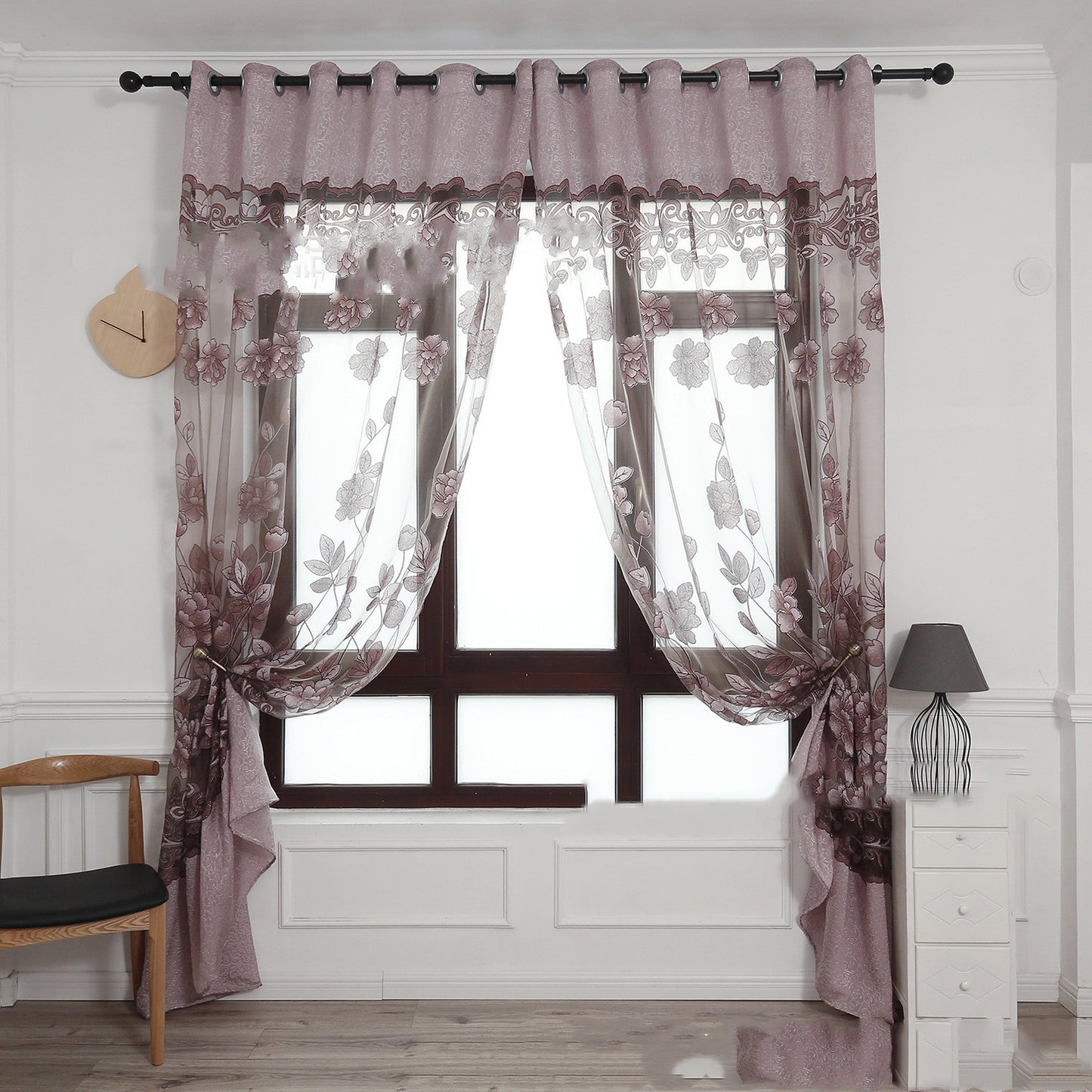Modern and simple flower blooming rich and big peony jacquard burnt-out window screen curtain