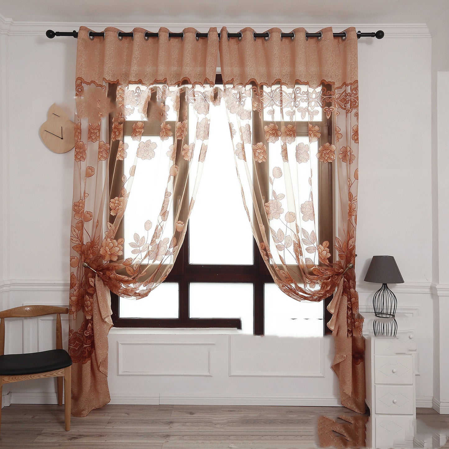 Modern and simple flower blooming rich and big peony jacquard burnt-out window screen curtain