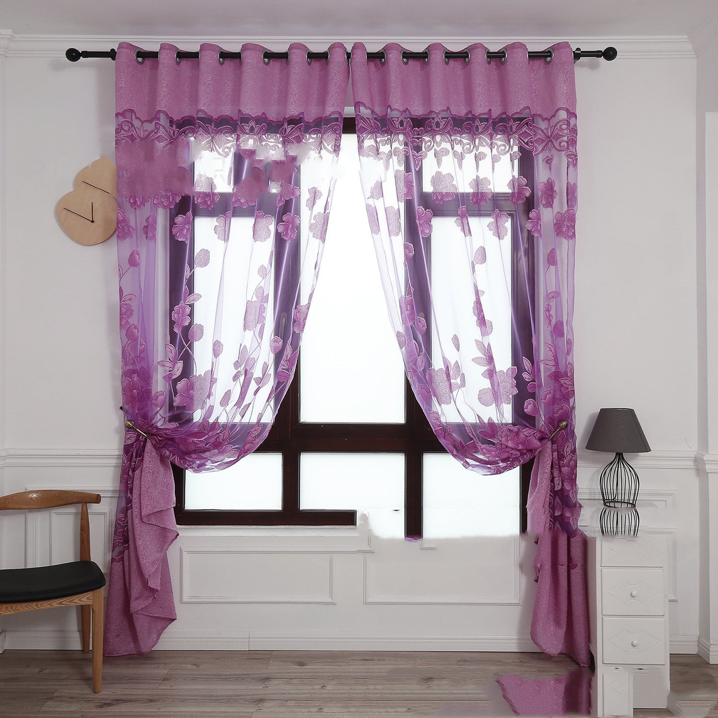 Modern and simple flower blooming rich and big peony jacquard burnt-out window screen curtain