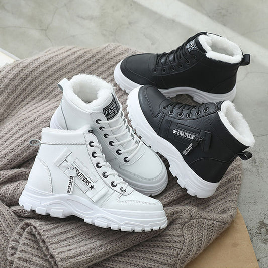 Versatile Lace-up Boots Winter Warm High-top Sneaker For Women
