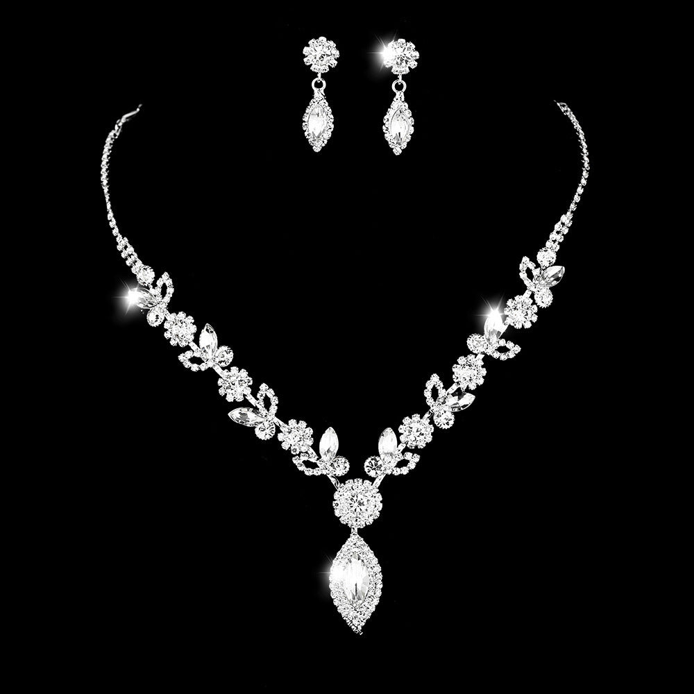 Classic Bridal White Crystal Floral Jewelry Set