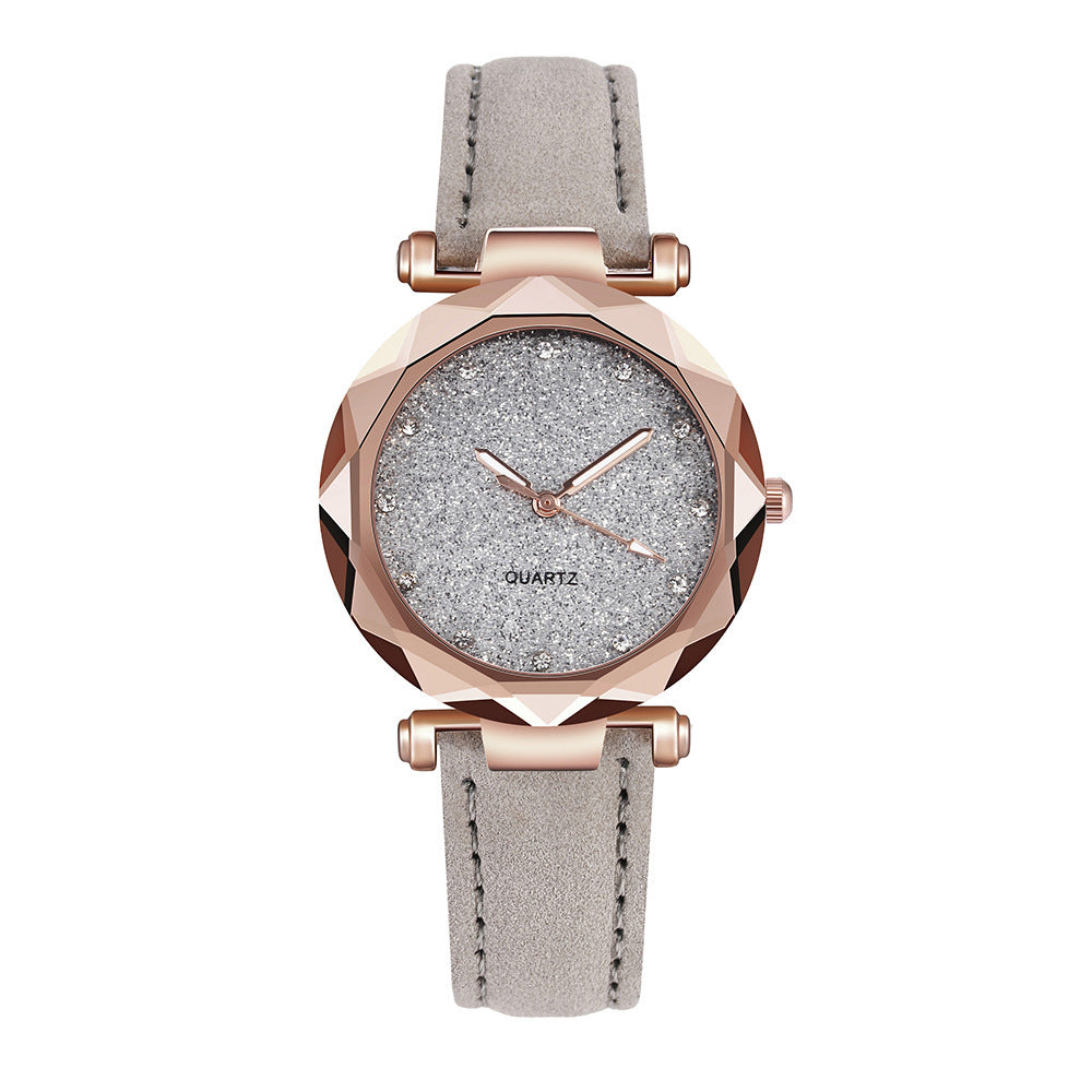 Women Casual Romantic Rhinestone Starry Sky Wrist Watch With Leather Strap