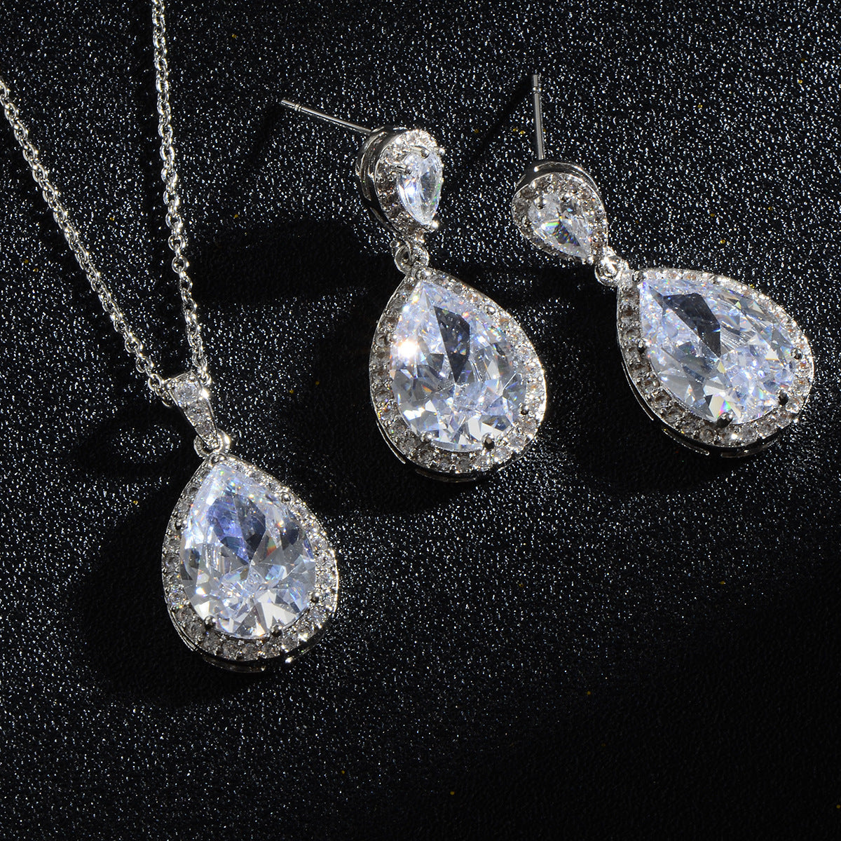 Mycitta 14k Bridal Bright Big Zircon Water Drops Necklace & Earring Jewelry Niche