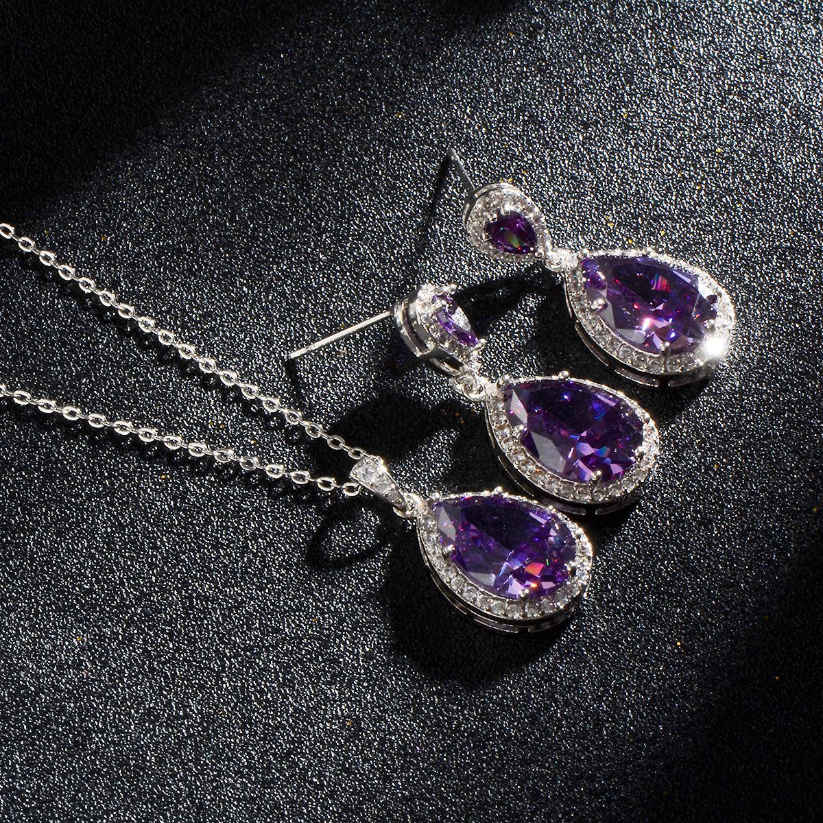 Mycitta 14k Bridal Bright Big Zircon Water Drops Necklace & Earring Jewelry Niche