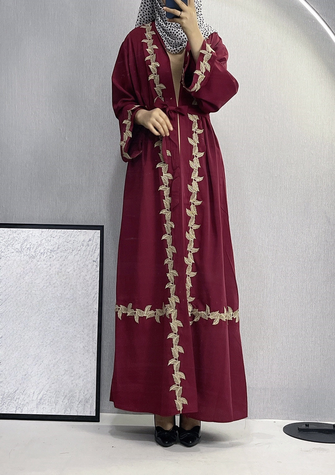 Modern Middle-East Long Embroidered Lace Abaya (Burkha,kaftan) For Women