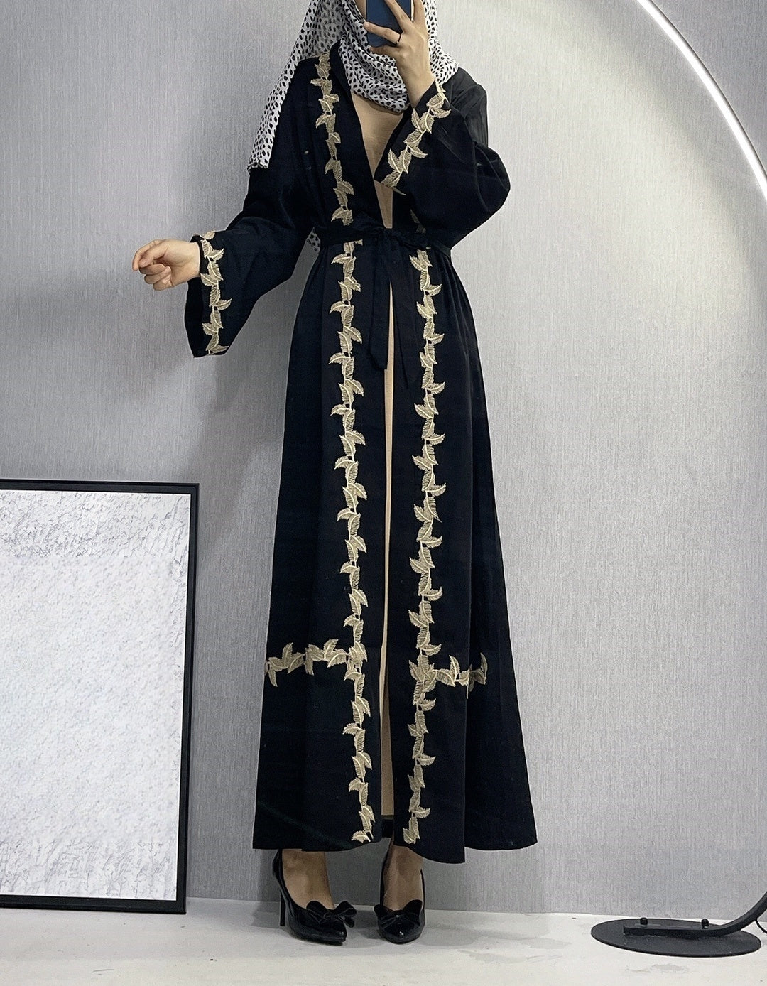 Modern Middle-East Long Embroidered Lace Abaya (Burkha,kaftan) For Women