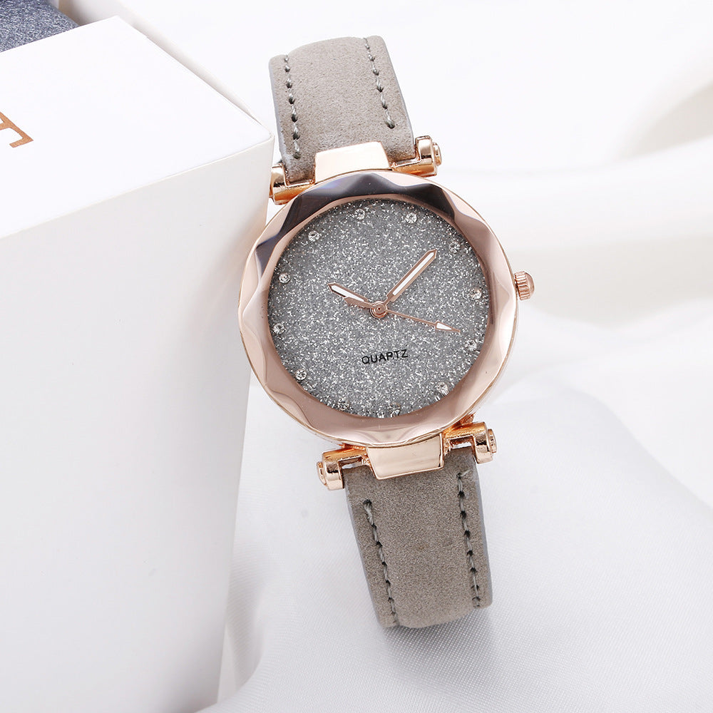 Women Casual Romantic Rhinestone Starry Sky Wrist Watch With Leather Strap