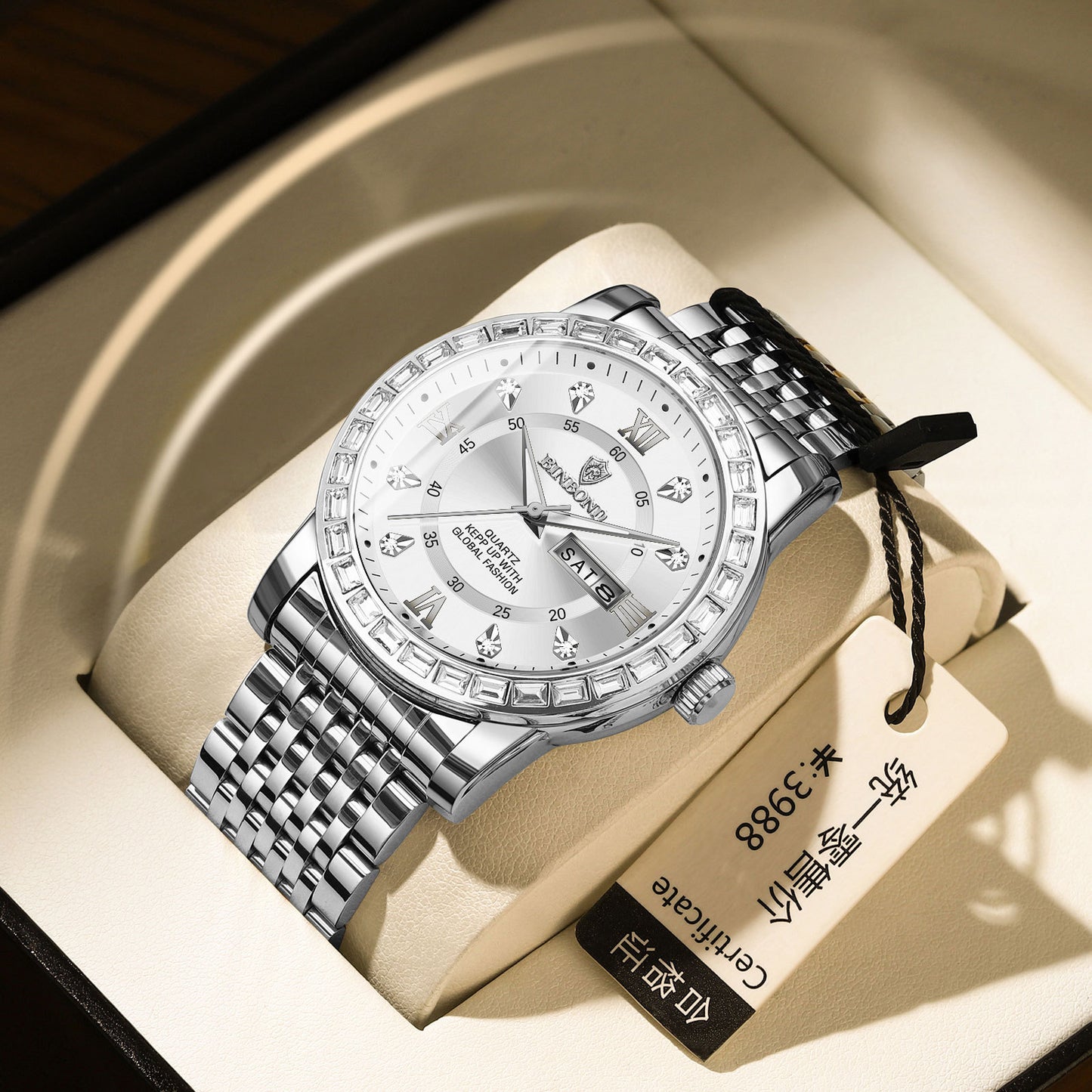 Classic Diamond-embedded Mechanical Quartz Watch With Luminous