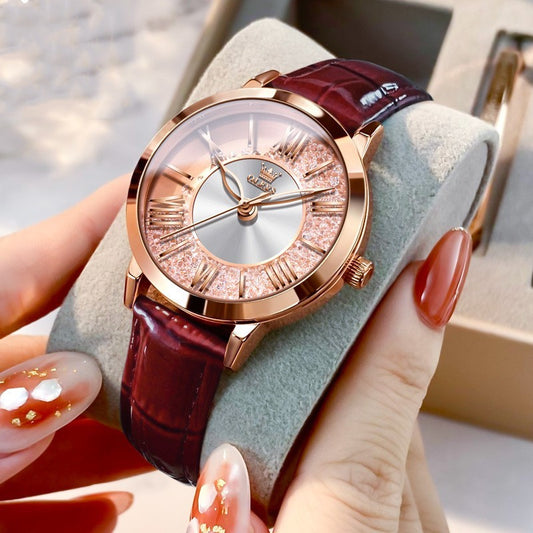 Elegant Quartz With Leather Strap Watch
