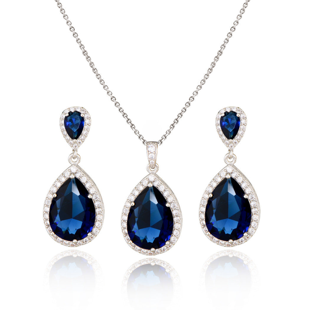 Mycitta 14k Bridal Bright Big Zircon Water Drops Necklace & Earring Jewelry Niche