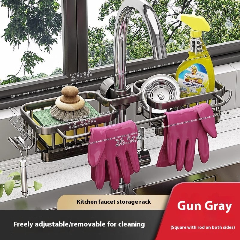 Kitchen Aluminum Sink Faucet Storage Rack For Dishes
