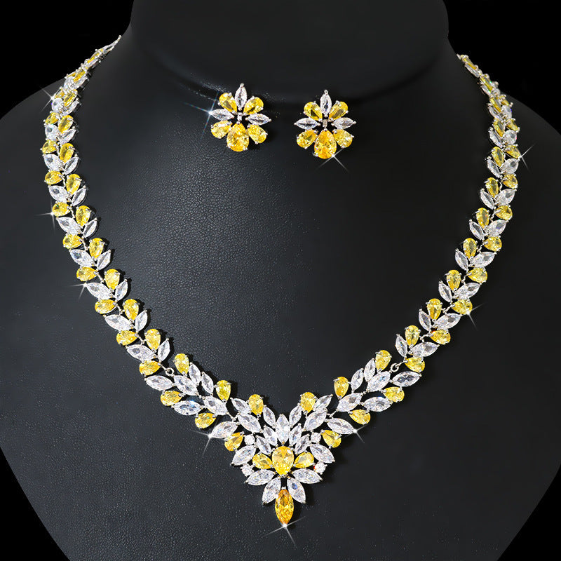 Elegant Zircon Bridal Jewelry Necklace And Earring Set