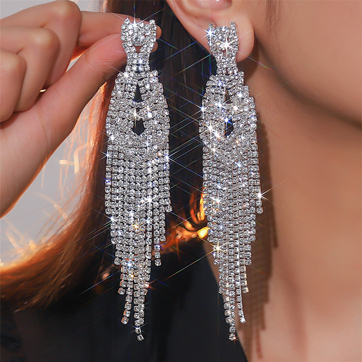 Classic Rhinestone Long Tassel Women's Earrings