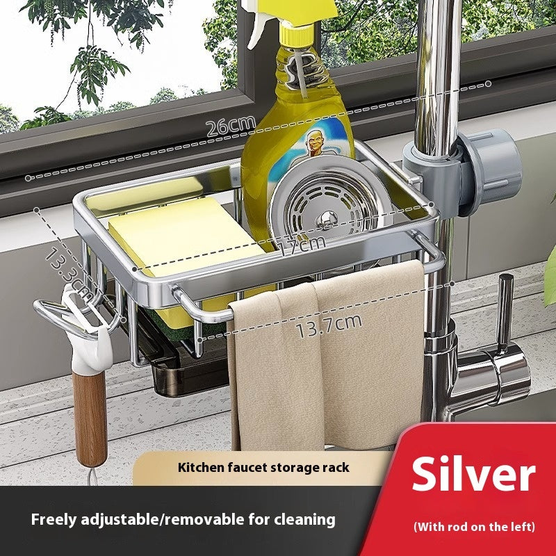 Kitchen Aluminum Sink Faucet Storage Rack For Dishes
