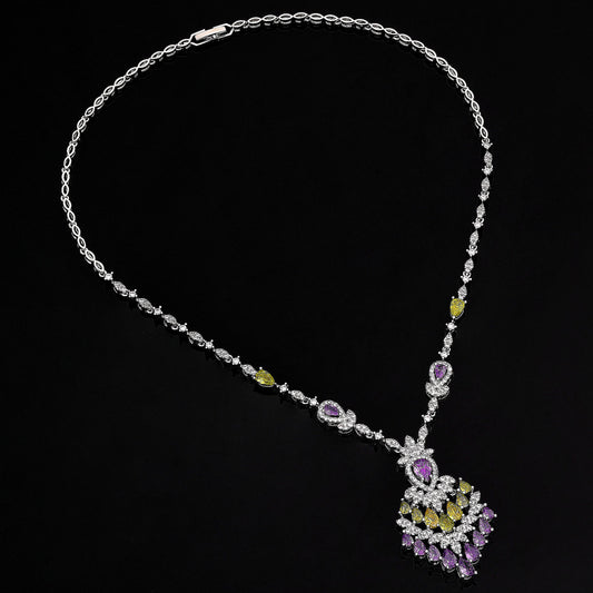 Elegant Purple Zirconium Necklace & Earrings Set