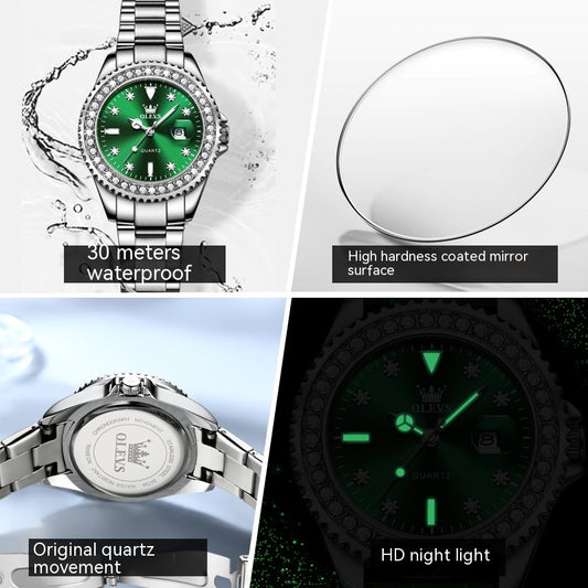 Luxury Elegant Quartz Diamond pendant Women's Stainless Steel Watch