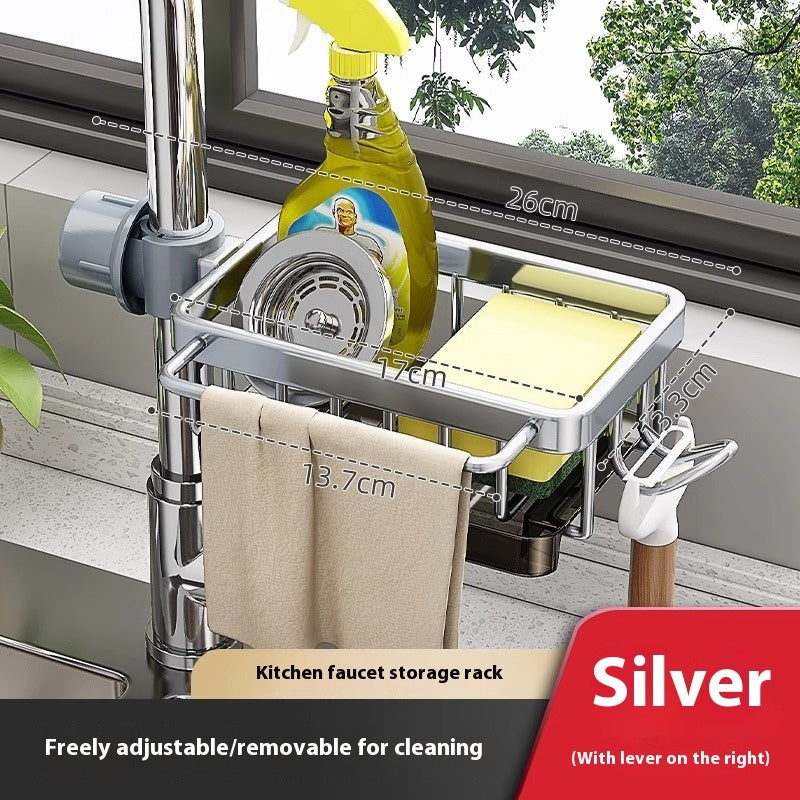 Kitchen Aluminum Sink Faucet Storage Rack For Dishes