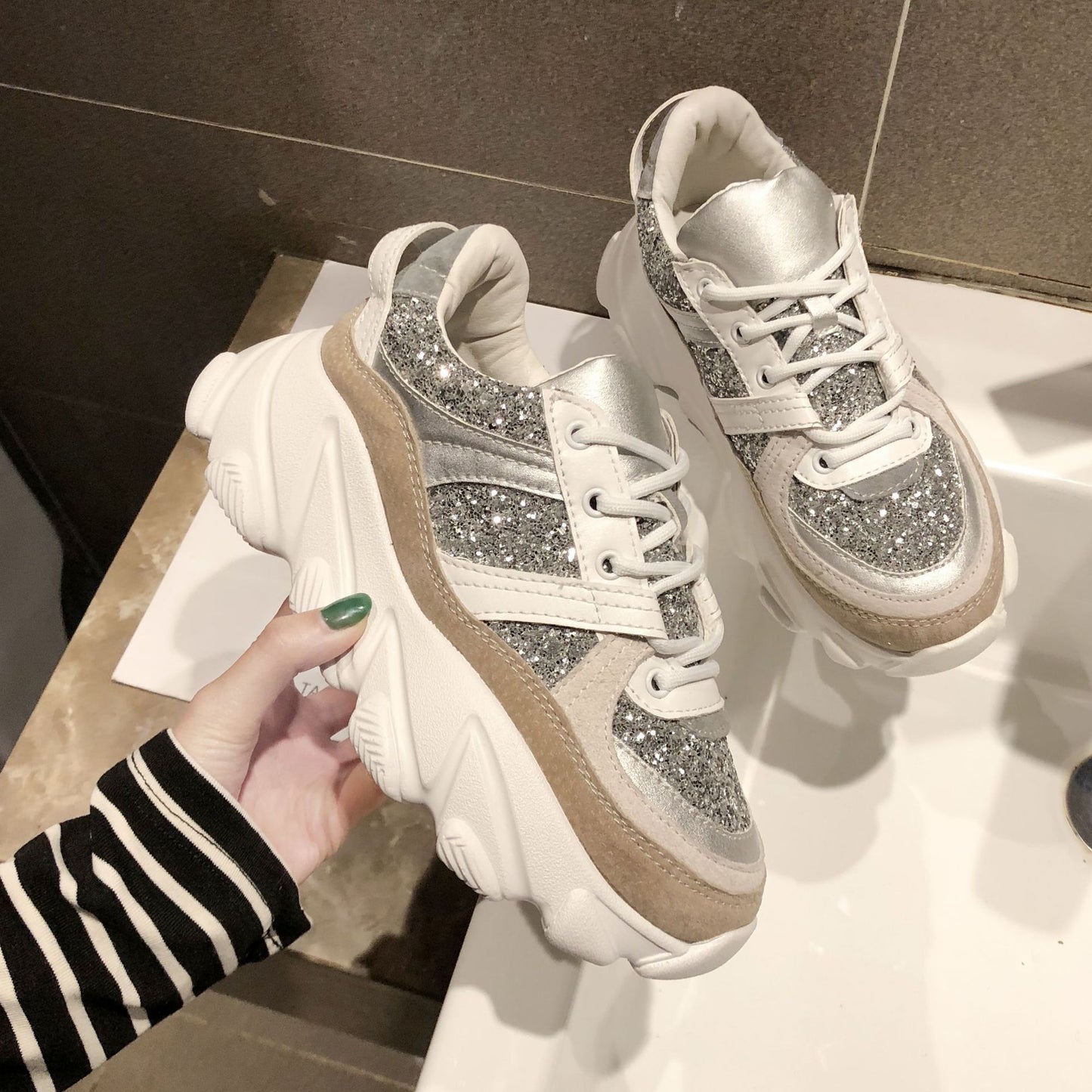 Shiny Rhinestones Trendy Sneakers For Women
