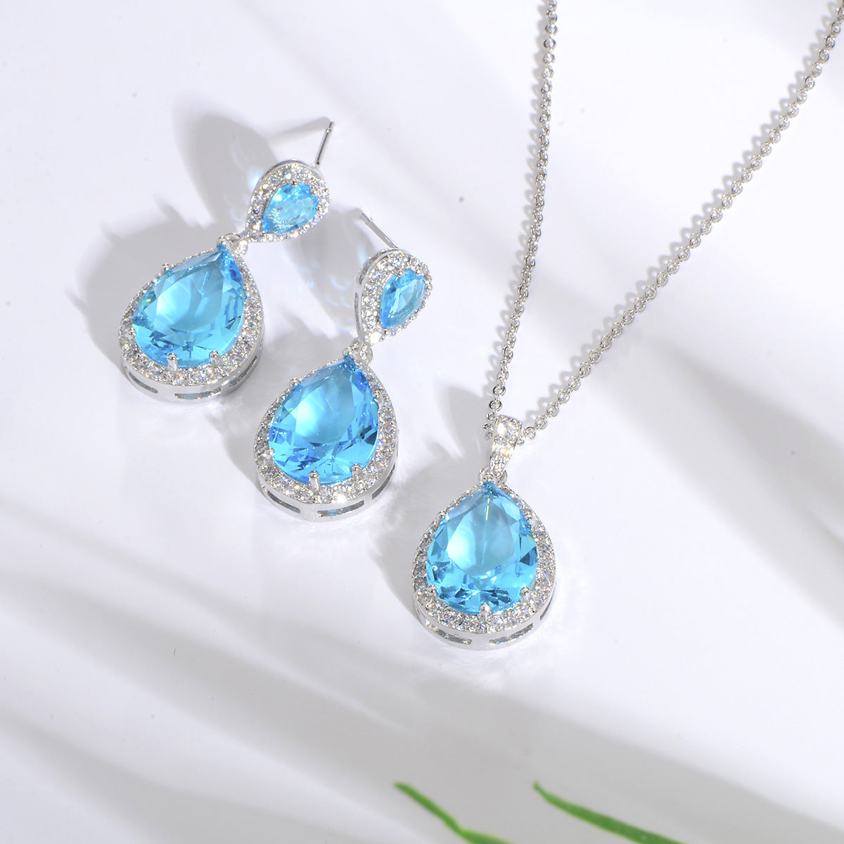 Mycitta 14k Bridal Bright Big Zircon Water Drops Necklace & Earring Jewelry Niche