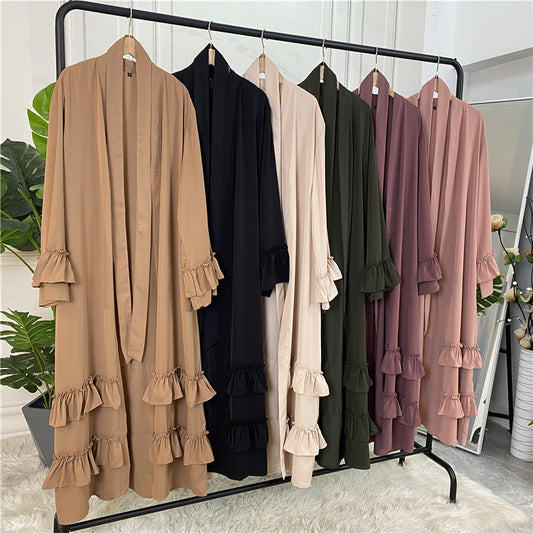 Classic Ruffled Sleeves Lace Up Abaya (Burkha,kaftan) For Women