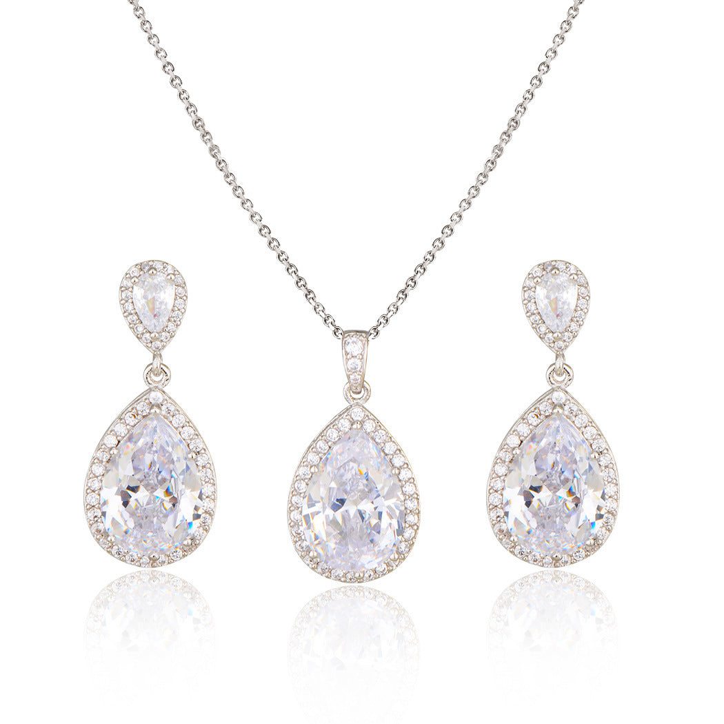 Mycitta 14k Bridal Bright Big Zircon Water Drops Necklace & Earring Jewelry Niche