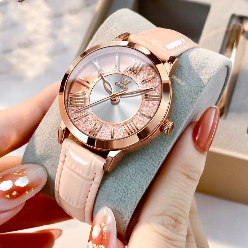 Elegant Quartz With Leather Strap Watch
