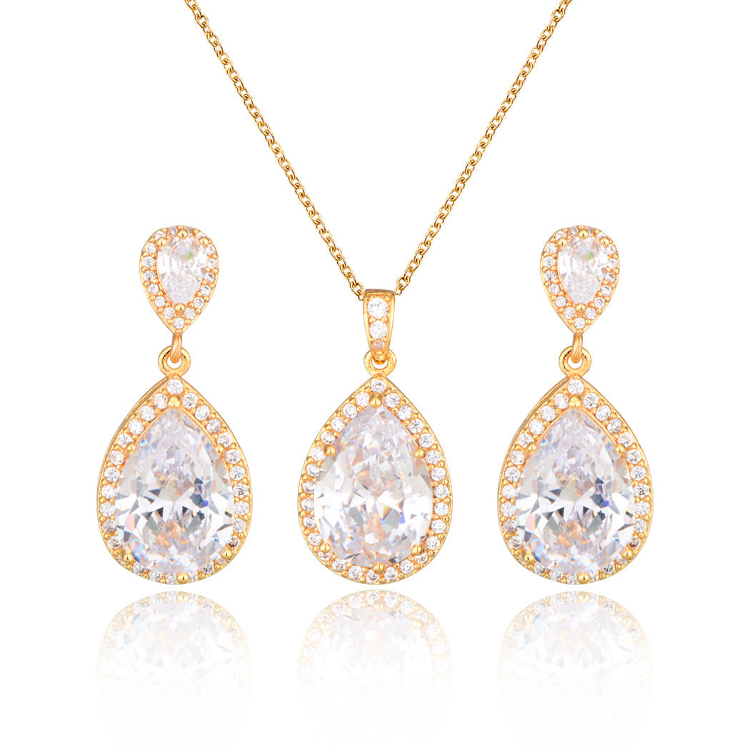 Mycitta 14k Bridal Bright Big Zircon Water Drops Necklace & Earring Jewelry Niche