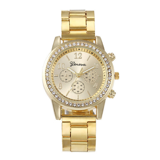 Elegant Crystal Diamond Quartz Watch For Women With Jewellery Set