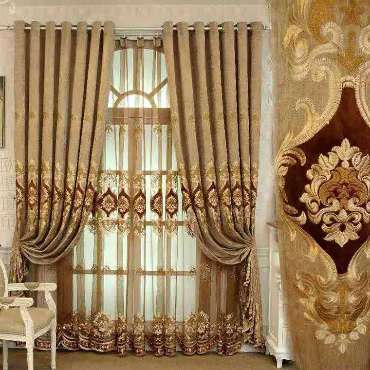 Embroidered Double-sided Chenille Velvet Embroidery Yarn European Black-out Curtains