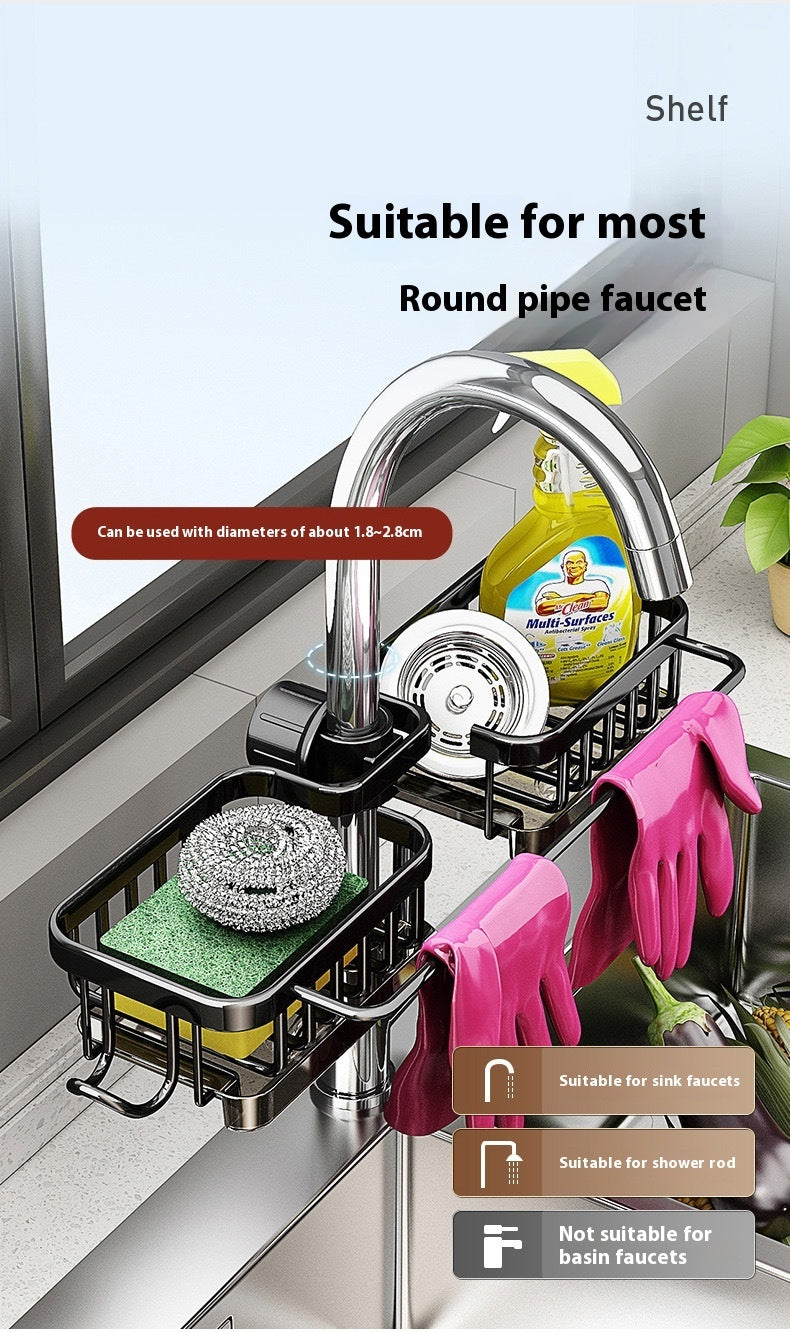 Kitchen Aluminum Sink Faucet Storage Rack For Dishes