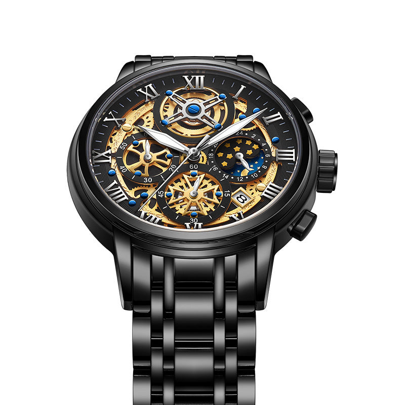 Luxury Hollowed Out Chronograph With Moon-Phase Watch For Men