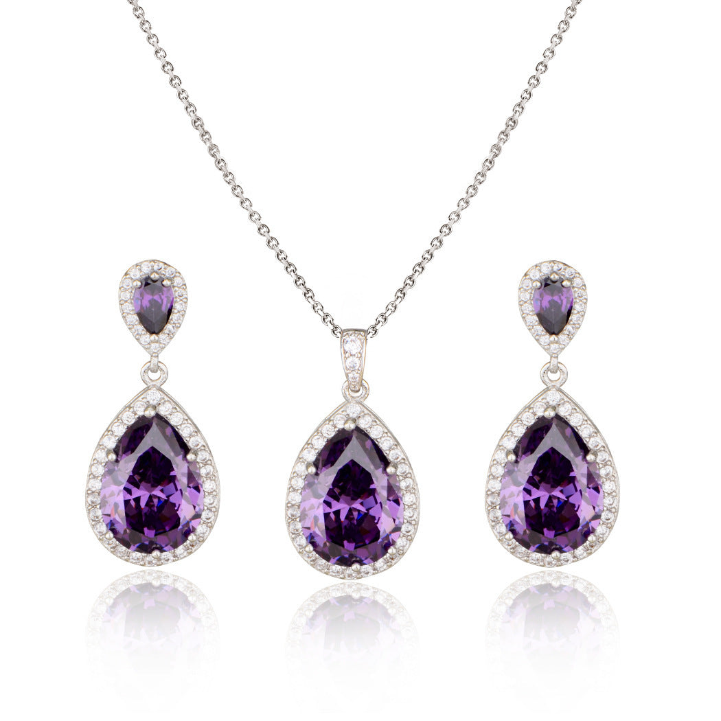 Mycitta 14k Bridal Bright Big Zircon Water Drops Necklace & Earring Jewelry Niche