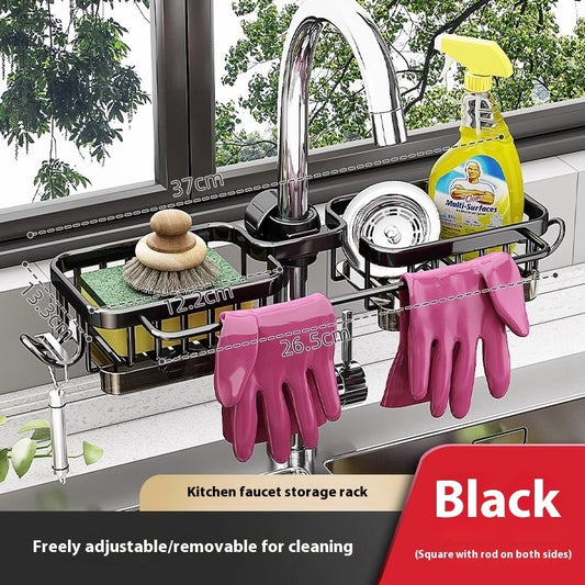 Kitchen Aluminum Sink Faucet Storage Rack For Dishes
