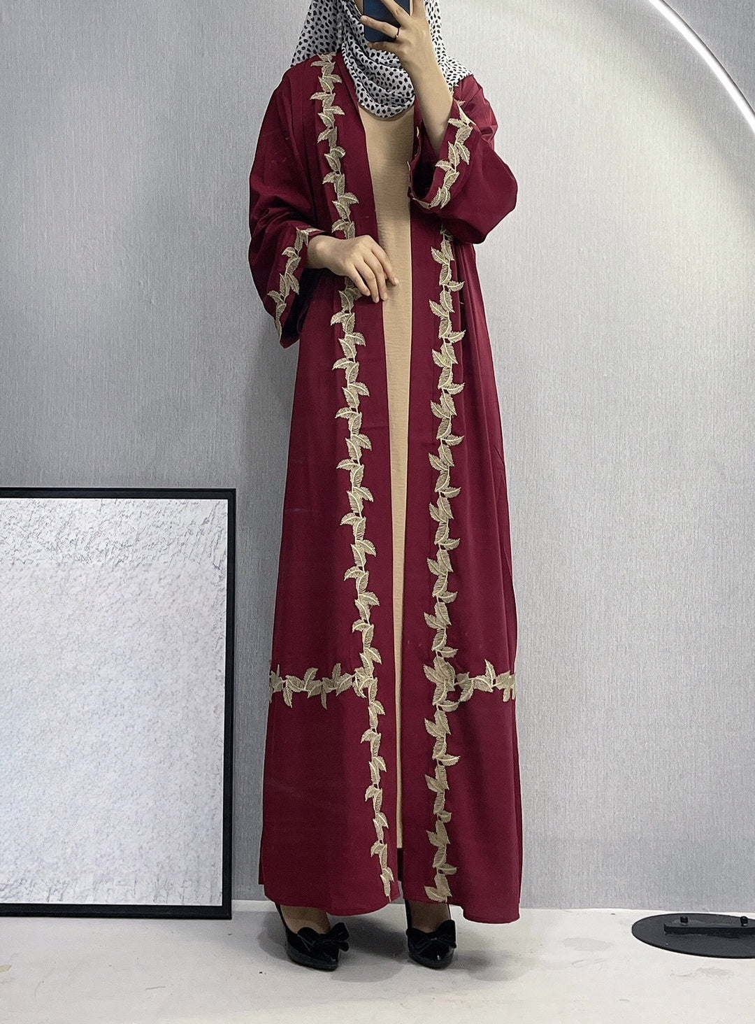 Modern Middle-East Long Embroidered Lace Abaya (Burkha,kaftan) For Women