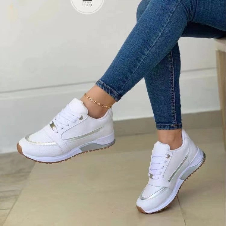 Versatile Lace-up Flat Women Shallow Round Toe Sports Walking Sneakers