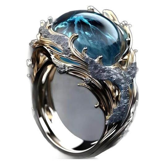 Sea Resin Enchanting Ocean Crystal Diamond Island Themed Finger Ring for Women
