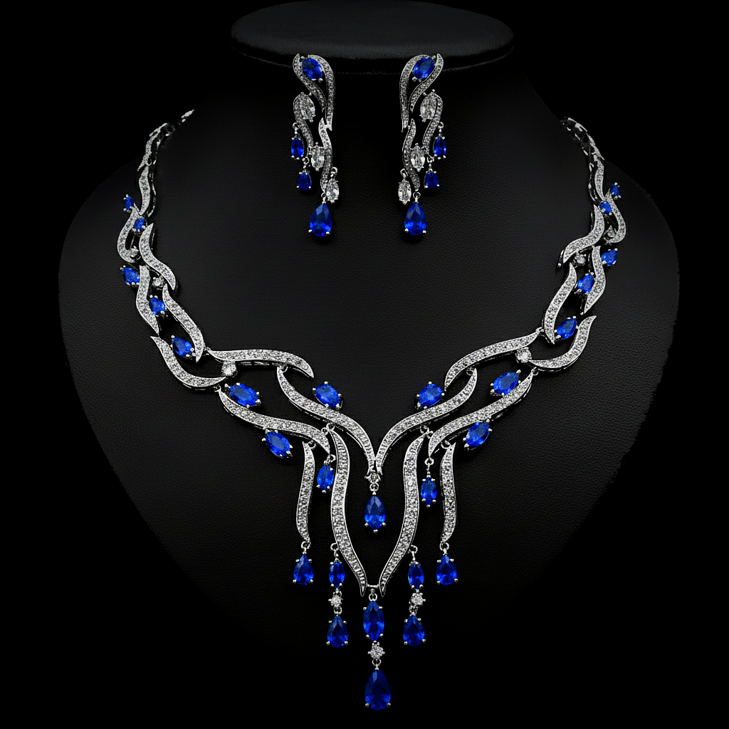 Elegant Crystal Pendant Zircon Jewelry Set Tassel