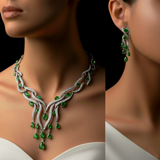 Elegant Crystal Pendant Zircon Jewelry Set Tassel