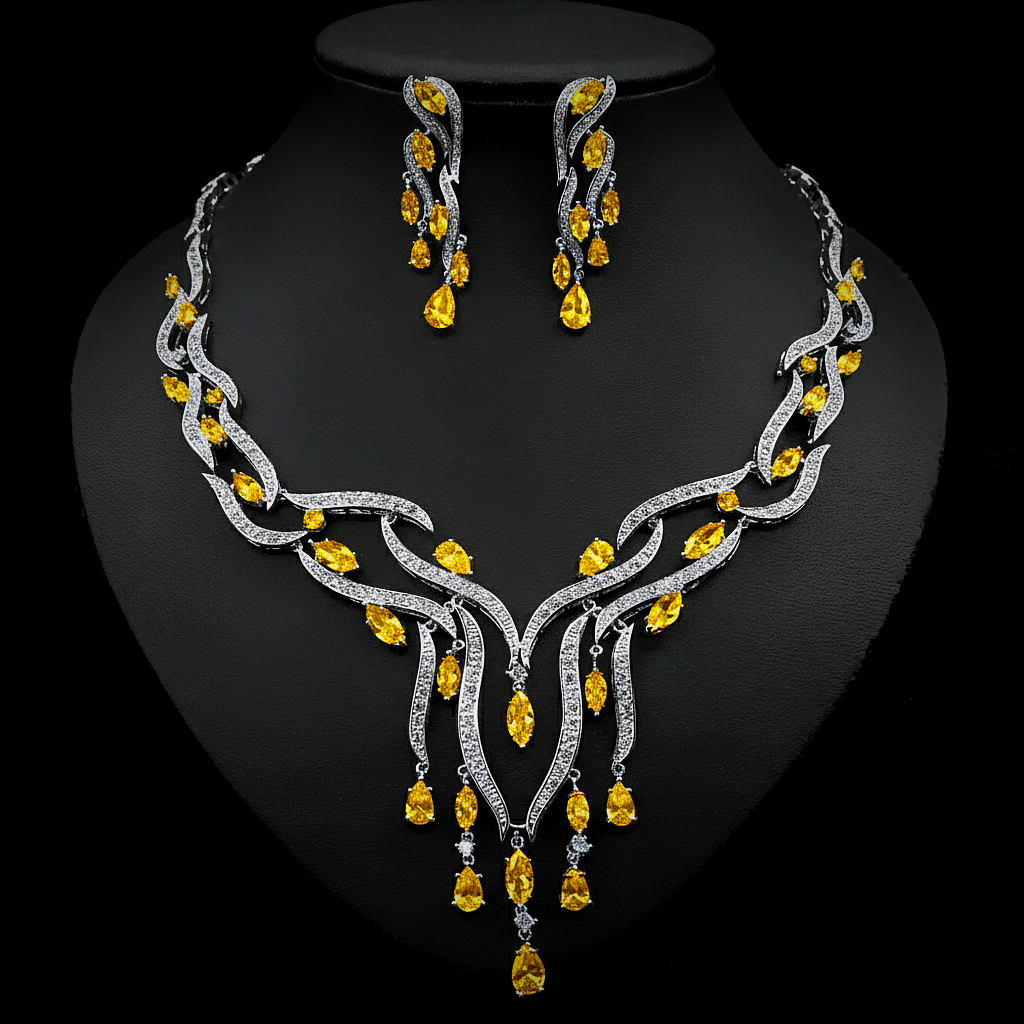 Elegant Crystal Pendant Zircon Jewelry Set Tassel