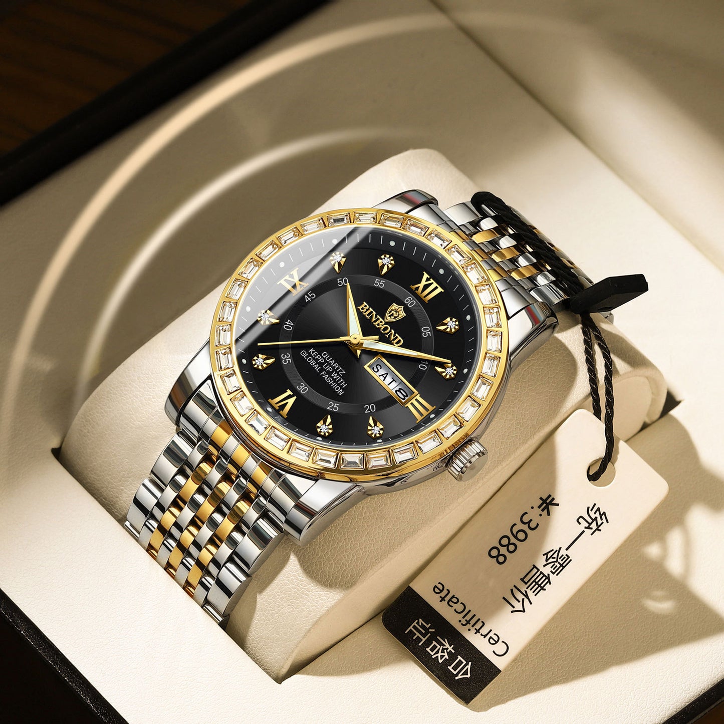 Classic Diamond-embedded Mechanical Quartz Watch With Luminous