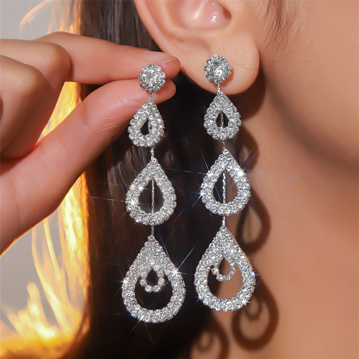 Elegant Rhinestone Long Earrings Niche For Women
