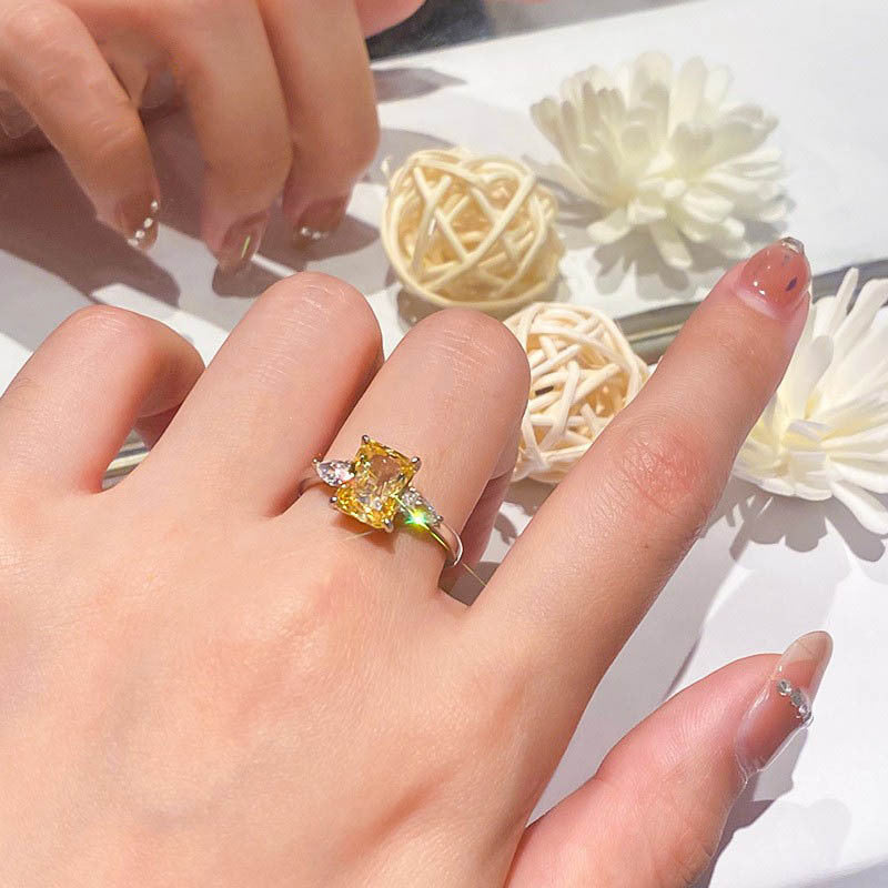 Classic S925 Colorful Rectangular Rhinestone Finger Ring Ins Fashion Love Ring