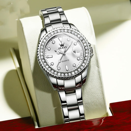 Luxury Elegant Quartz Diamond pendant  Women's Stainless Steel Watch