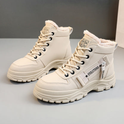 Versatile Lace-up Boots Winter Warm High-top Sneaker For Women