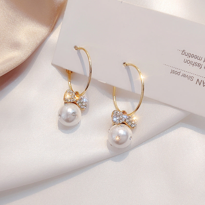 Pearl Gold-Plated Circle Hoop Crystal  Earrings Studded