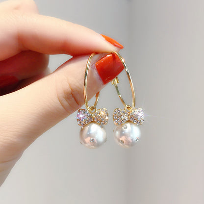 Pearl Gold-Plated Circle Hoop Crystal  Earrings Studded