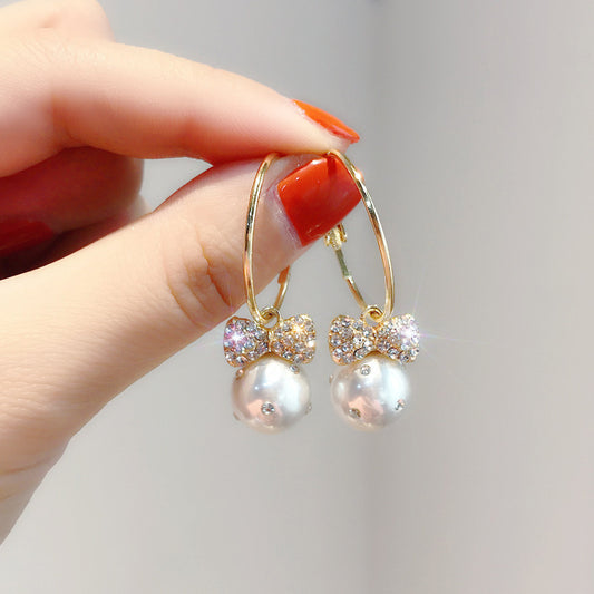 Pearl Gold-Plated Circle Hoop Crystal  Earrings Studded